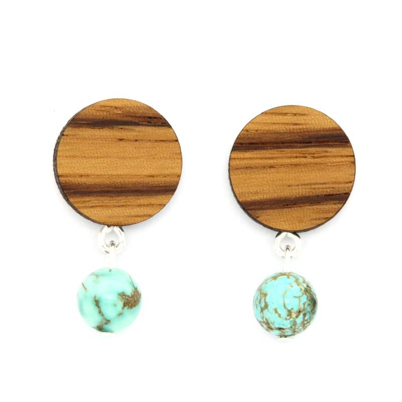 Holzohrringe Naturstein-Perle Türkis Weiß Rosa 925 Sterling Silber Zebrano Ohrstecker Holzschmuck Holz Ohrringe Natürlicher Ohrschmuck Boho von NaturSchatulle
