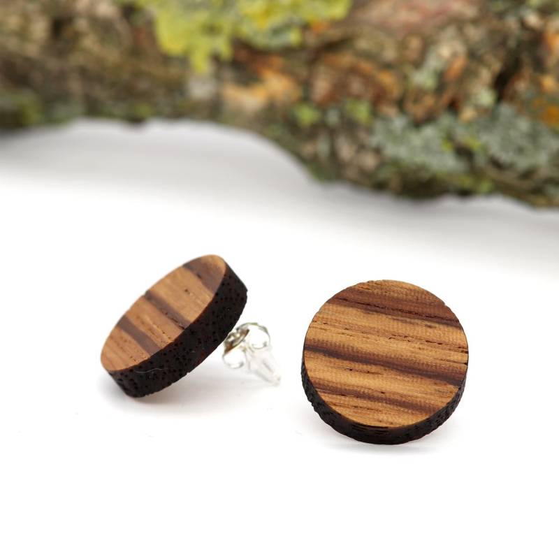 Holzohrringe Zebrano 925 Sterling Silber Ohrstecker Holzschmuck Echtholz Holz Ohrringe Natürlicher Ohrschmuck Unikat von NaturSchatulle