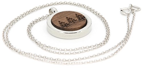 NaturSchatulle Kette mit Anhänger Holz Gravur Wald Halskette Holzanhänger Medaillon Silber 925 Damen Kettenanhänger Amulett Holzschmuck Charms 50cm von NaturSchatulle