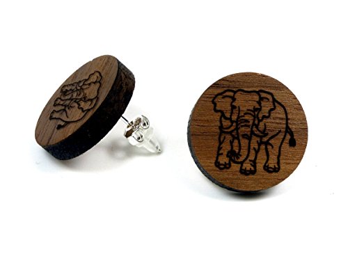 NaturSchatulle Holzohrringe Gravur Elefant I Holzschmuck Holz Ohrringe 925 Sterling Silber natürliche Ohrschmuck Ohrstecker Damen Nussbaum von NaturSchatulle
