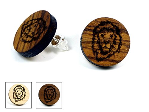 NaturSchatulle Holzohrringe Gravur Löwe I Holzschmuck Holz Ohrringe 925 Sterling Silber natürliche Ohrschmuck Ohrstecker Damen Zebrano von NaturSchatulle