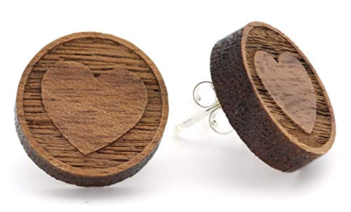 NaturSchatulle Holzohrringe Herz Gravur 15mm Holzschmuck Holz Ohrringe 925 Sterling Silber I natürliche Ohrschmuck Ohrstecker Damen von NaturSchatulle