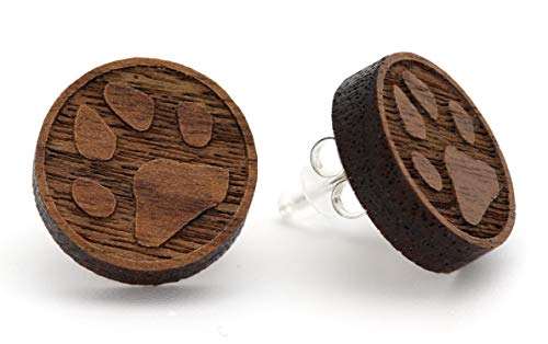 NaturSchatulle Holzohrringe Tier Pfoten Gravur 15mm Holzschmuck Holz Ohrringe 925 Sterling Silber I natürliche Ohrschmuck Ohrstecker Damen von NaturSchatulle