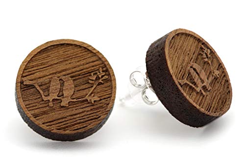 NaturSchatulle Holzohrringe Vogel Gravur 15mm Holzschmuck Holz Ohrringe 925 Sterling Silber I natürliche Ohrschmuck Ohrstecker Damen von NaturSchatulle