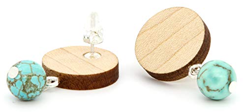 NaturSchatulle Holzschmuck Holzohrringe Naturstein-Perle türkis I 925 Sterling Silber Ohrstecker Ohrringe Holz Damen Ohrschmuck Ahorn von NaturSchatulle