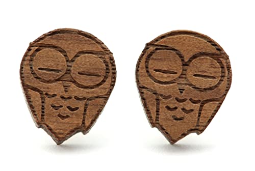 NaturSchatulle Holzschmuck Ohrringe Damen 12mm Eule Gravur Holzohrringe Stecker 925 Silber Ohrstecker Schmuck Nussbaum Holz von NaturSchatulle