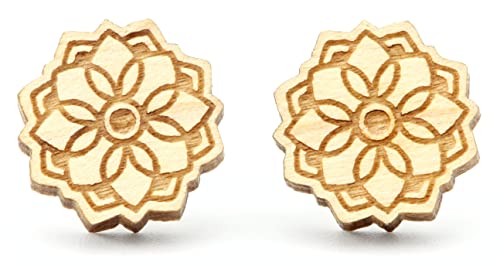 NaturSchatulle Holzschmuck Ohrringe Damen 12mm Mandala Gravur Holzohrringe Stecker 925 Silber Ohrstecker Schmuck Ahorn Holz von NaturSchatulle