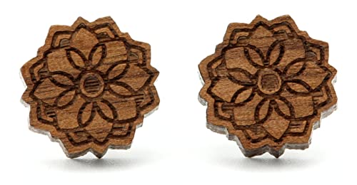 NaturSchatulle Holzschmuck Ohrringe Damen 12mm Mandala Gravur Holzohrringe Stecker 925 Silber Ohrstecker Schmuck Nussbaum Holz von NaturSchatulle