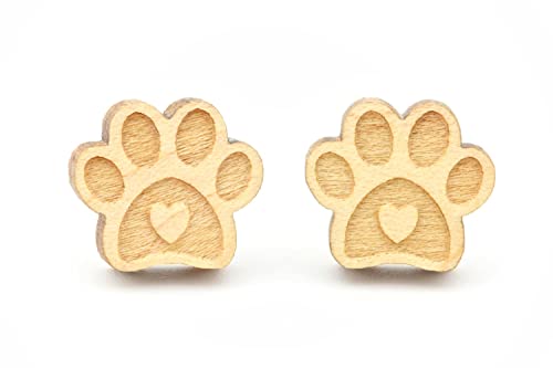 NaturSchatulle Holzschmuck Ohrringe Damen 12mm Pfote Gravur Holzohrringe Stecker 925 Silber Ohrstecker Schmuck Ahorn Holz von NaturSchatulle