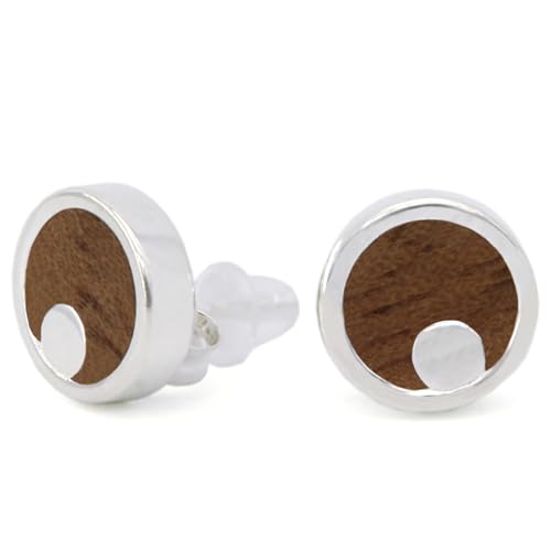 NaturSchatulle Holzschmuck Set Ohrringe Halskette Moonshine 9mm Damen Holzohrringe 925 Silber Rosegold Nussbaum Holz Ohrstecker Schmuck (Ohrringe Silber) von NaturSchatulle