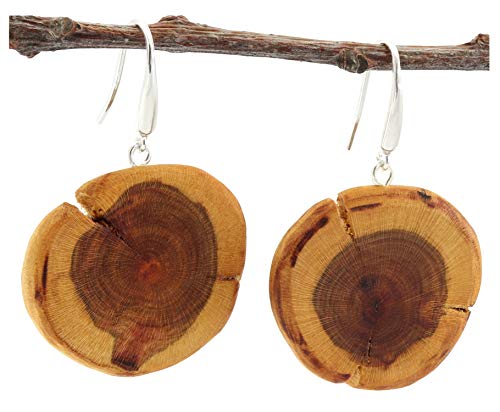 NaturSchatulle Holzschmuck Ohrringe Damen Holzohrringe Hänger Pflaumenholz Rund 3cm I Natürliche Holz Ohrhänger Schmuck 925 Sterling Silber von NaturSchatulle