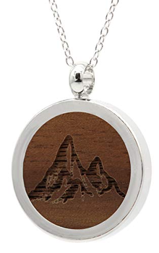 NaturSchatulle Kette mit Anhänger Holz Gravur Berge Halskette Holzanhänger Medaillon Silber 925 Damen Kettenanhänger Amulett Holzschmuck Charms 50cm von NaturSchatulle