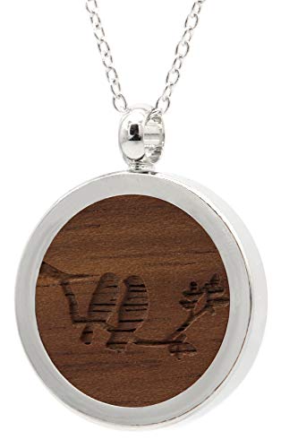 NaturSchatulle Kette mit Anhänger Holz Gravur Vögel Halskette Holzanhänger Medaillon Silber 925 Damen Kettenanhänger Amulett Holzschmuck Charms 50cm von NaturSchatulle