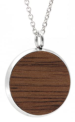 NaturSchatulle Kette mit Anhänger Holz Halskette Holzanhänger Medaillon Silber 925 Damen Kettenanhänger Amulett Holzschmuck Charms 50cm (Nussbaum) von NaturSchatulle