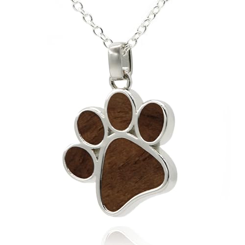 NaturSchatulle Kette mit Anhänger Holz Paw Light Halskette Silber 925 Holzanhänger Damen Kettenanhänger Pfote Holzschmuck Charms 50cm von NaturSchatulle