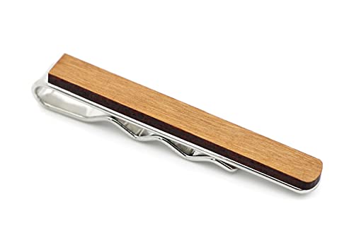 NaturSchatulle Krawattennadel Holz Kirsche 5cm Krawattenklammer Edelstahl Herren Krawatten Clip Tie Bar Hochzeit Business Bräutigam von NaturSchatulle