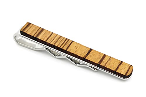 NaturSchatulle Krawattennadel Holz Zebrano 5cm Krawattenklammer Edelstahl Herren Krawatten Clip Tie Bar Hochzeit Business Bräutigam von NaturSchatulle