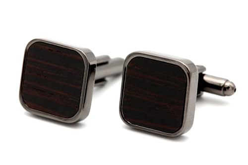 NaturSchatulle Manschettenknöpfe Herren Holz Black Edition I 1 Paar Schwarz Manschettenknopf Eckig Hemd Hochzeit Anzug Männer Cufflinks for Men von NaturSchatulle