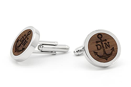 NaturSchatulle Manschettenknöpfe Herren Holz Gravur Individuell Initialen 1 Paar Silber Manschettenknopf Rund Hochzeit Anzug Männer Cufflinks for Men von NaturSchatulle