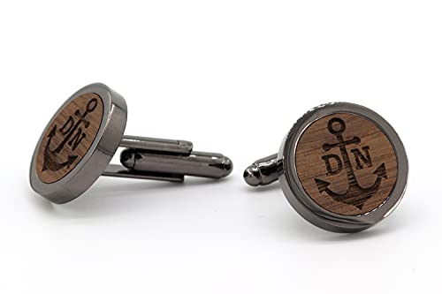 NaturSchatulle Manschettenknöpfe Herren Holz Gravur Individuell Initialen 1 Paar Schwarz Manschettenknopf Rund Hochzeit Anzug Männer Cufflinks for Men von NaturSchatulle