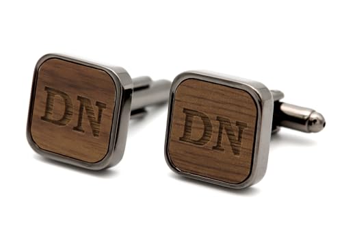 NaturSchatulle Manschettenknöpfe Herren Holz Gravur Individuell Initialien 1 Paar Schwarz Manschettenknopf Eckig Hochzeit Anzug Männer Cufflinks for Men von NaturSchatulle