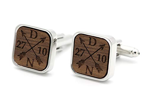 NaturSchatulle Manschettenknöpfe Herren Holz Gravur Individuell Pfeile 1 Paar Silber Manschettenknopf Eckig Hochzeit Anzug Männer Cufflinks for Men von NaturSchatulle