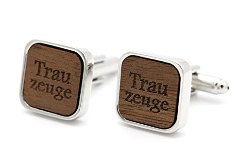 NaturSchatulle Manschettenknöpfe Herren Holz Gravur Trauzeuge 1 Paar Silber Manschettenknopf Eckig Hochzeit Anzug Männer Cufflinks for Men von NaturSchatulle