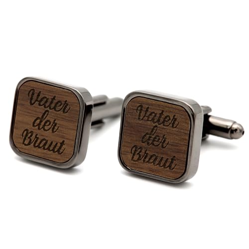 NaturSchatulle Manschettenknöpfe Herren Holz Gravur Vater der Braut 1 Paar Schwarz Manschettenknopf Eckig Hochzeit Anzug Männer Cufflinks for Men von NaturSchatulle