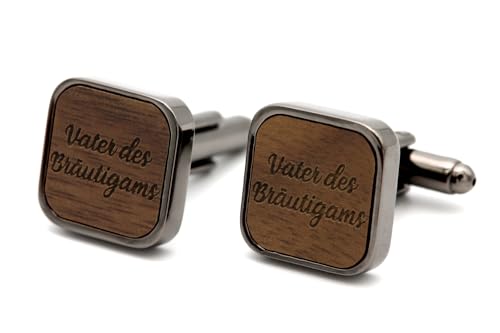 NaturSchatulle Manschettenknöpfe Herren Holz Gravur Vater des Bräutigams 1 Paar Schwarz Manschettenknopf Eckig Hochzeit Anzug Männer Cufflinks for Men von NaturSchatulle