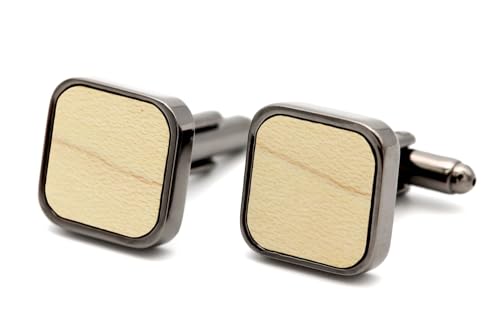 NaturSchatulle Manschettenknöpfe Herren Holz White Edition I 1 Paar Schwarz Manschettenknopf Eckig Hemd Hochzeit Anzug Männer Cufflinks for Men von NaturSchatulle