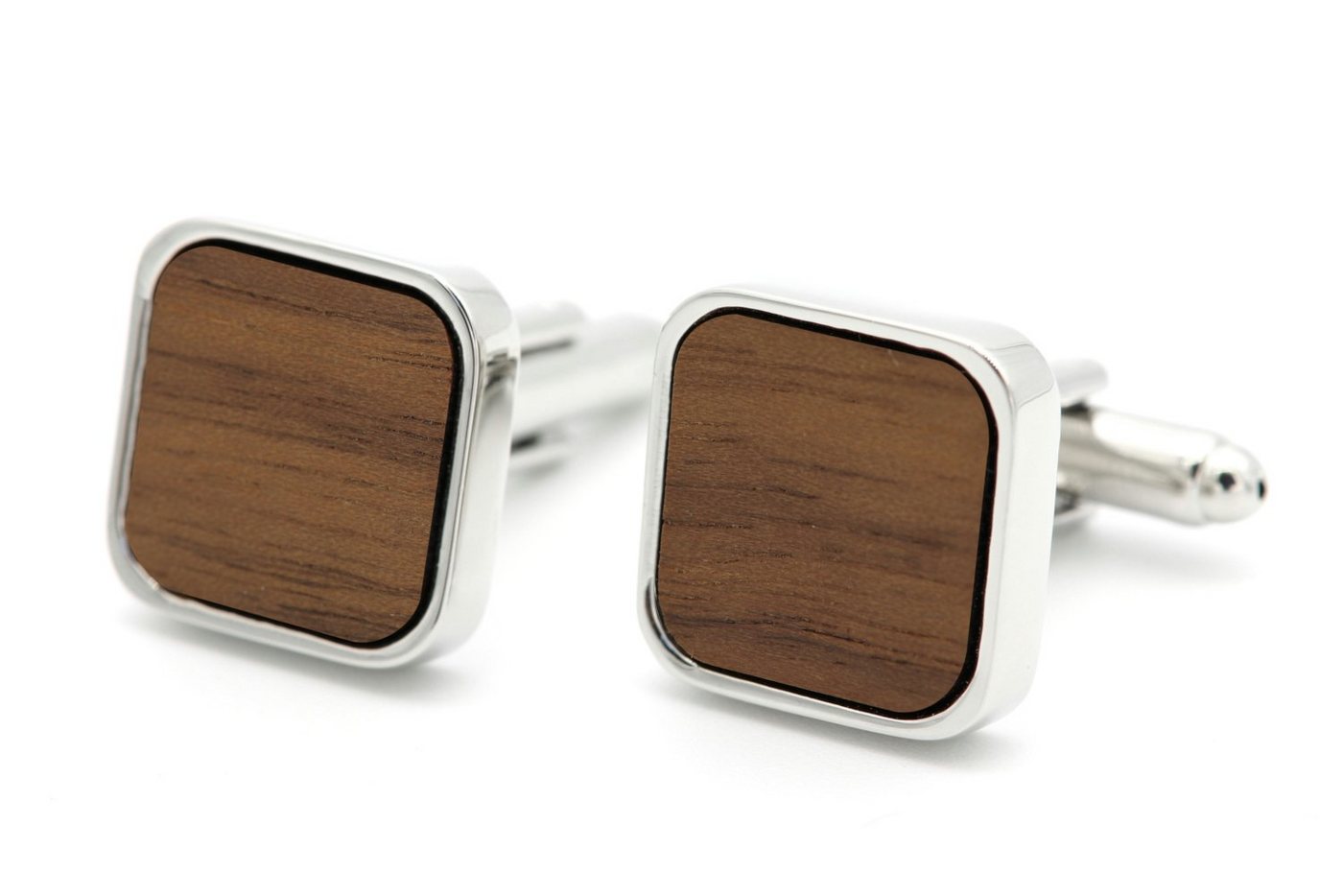 NaturSchatulle Manschettenknöpfe Holz Klassik Eckig (schwarz / silber, aus Nussbaum Holz), Cufflinks zur Hochzeit, Anzug von NaturSchatulle