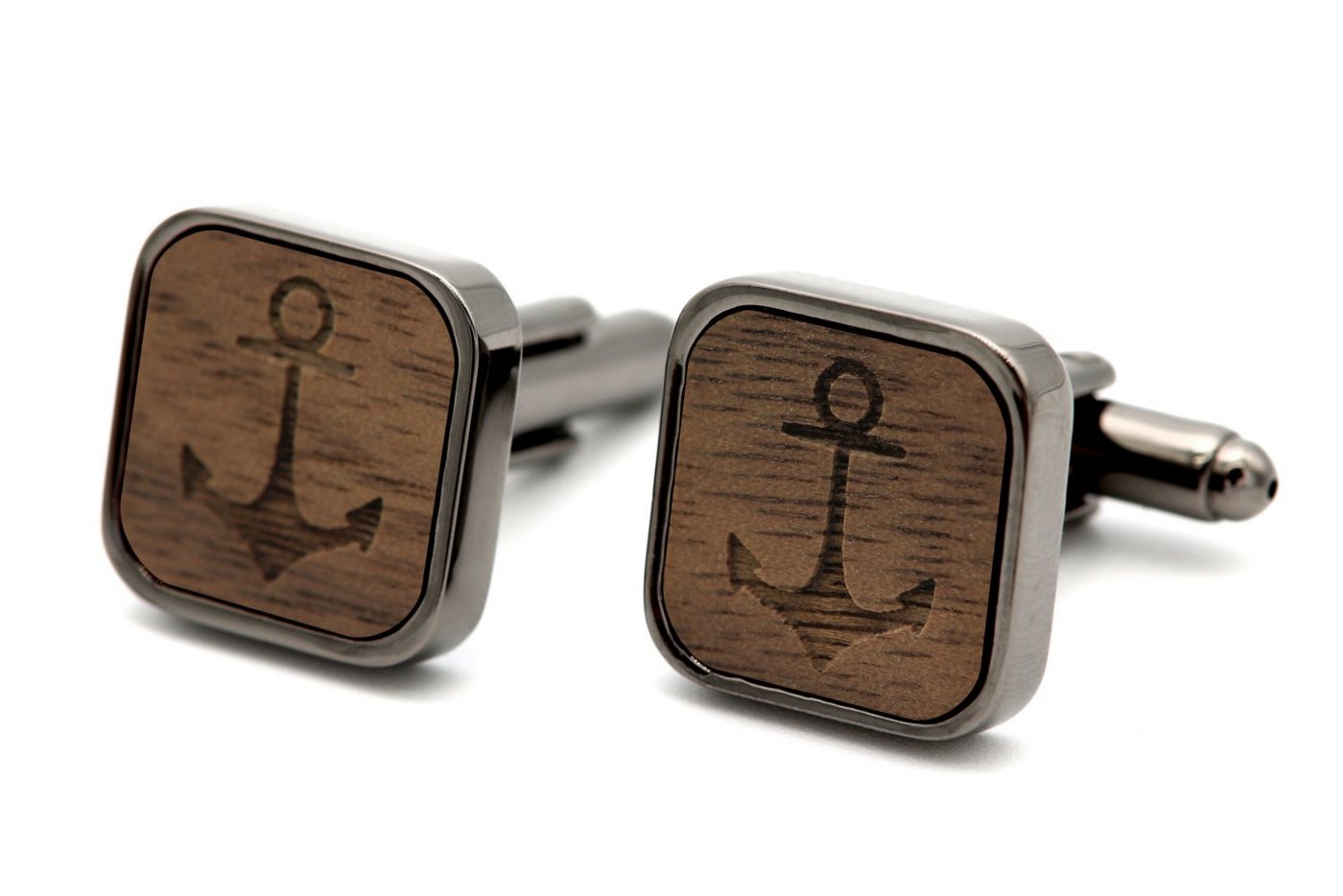 NaturSchatulle Manschettenknöpfe mit Gravur Holz Eckig (schwarz / silber, Trauzeuge, Anker, Kompass, uvm), Cufflinks zur Hochzeit, Anzug von NaturSchatulle