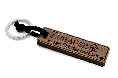 NaturSchatulle Schlüsselanhänger aus Holz mit Gravur Zuhause Nussbaumholz mit Edelstahl Schlüsselring Band Schlüsselbund Geschenkidee von NaturSchatulle