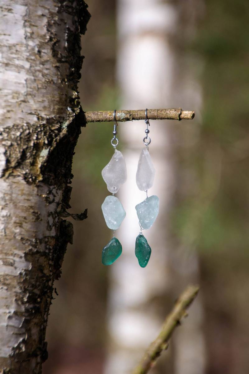 Seeglas Ohrringe Aus Echtem U. Ohrhaken, Schmuck Ohrschmuck Seeglasohrringe von NaturWaren