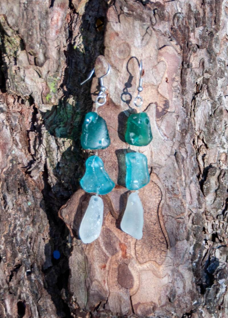 Seeglas Ohrringe Aus Echtem U. Ohrhaken, Schmuck Ohrschmuck Seeglasohrringe von NaturWaren