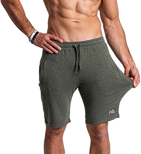 Natural Athlet Herren Fitness Shorts Meliert - Hochwertige Kurze Jogginghose & Sport Laufhose - mit Taschen & Slim Fit Ideal für Fitnessstudio & Gym - Sommer Freizeit Hose für Männer, XX-Large, Olive von Natural Athlet