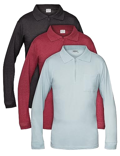Natural Cotton Herren Basic Poloshirt mit Zipper-Pullover 3er oder 6er Pack Langarm Jersey M von Natural Cotton