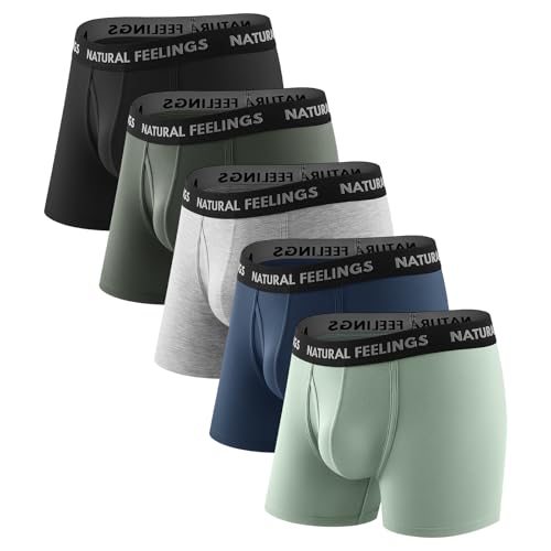 Natural Feelings 5er Bambus Viskose Boxershorts Herren Unterhosen Männer Atmungsaktiv Stretch Herren Unterhosen mit Eingriff, S, Grün/Marine von Natural Feelings