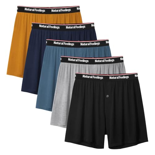Natural Feelings Bambus Boxershorts Herren Unterhosen Männer Unterwäsche Atmungsaktive Weit Unterhose 5er Pack L,D:Bambus Boxershorts-Mehrfarbig von Natural Feelings