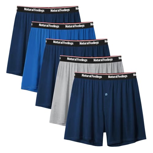 Natural Feelings Bambus Boxershorts Herren Unterhosen Männer Unterwäsche Atmungsaktive Weit Unterhose 5er Pack XL,C:Bambus Boxershorts-Marineblau/Blau/Grau von Natural Feelings