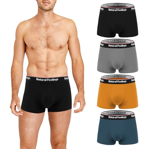 Natural Feelings Modal Boxershorts Herren (4er Pack) Unterhosen Männer Retroshorts Herren Unterwäsche M, Schwarz/Grau/Blau/Gelb von Natural Feelings