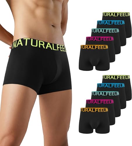 Natural Feelings Herren Unterhosen Männer Baumwolle Boxershorts Herren 10er M, Schwarz,Bunte Gürtel von Natural Feelings