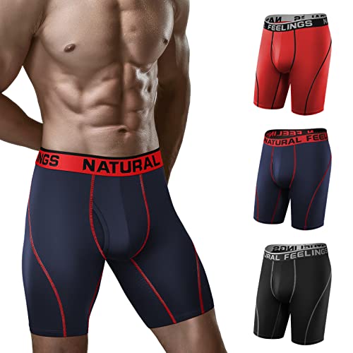 Natural Feelings Herren Unterwäsche Performance Sport Dry Fit 22,9 cm Boxershorts Herren, D: schwarz, blau, rot, 3 Stück, XL von Natural Feelings