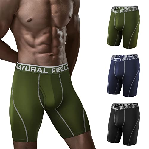 Natural Feelings Lange Herren-Unterwäsche, Boxershorts, Performance-Sport, trockene Passform, 22,9 cm langes Bein, Boxershorts für Herren, A: Schwarz, Blau, Grün, 3 Stück, L von Natural Feelings