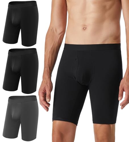 Natural Feelings Lange Unterhosen Herren Boxershorts Atmungsaktive Modal Unterhosen Männer 3er, M, Schwarz/Grau von Natural Feelings