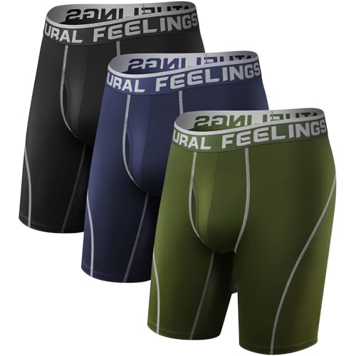 Natural Feelings Langes Bein Sport Boxershorts Herren 3er Pack Elastisch 9 Zoll Unterhosen Männer mit Eingriff Bunt XXL von Natural Feelings