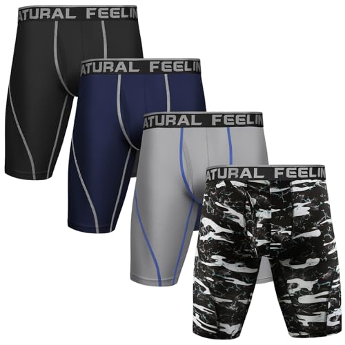 Natural Feelings Langes Bein Sport Boxershorts Herren 4er Pack Elastisch 9 Zoll Unterhosen Männer mit Eingriff Größe L von Natural Feelings