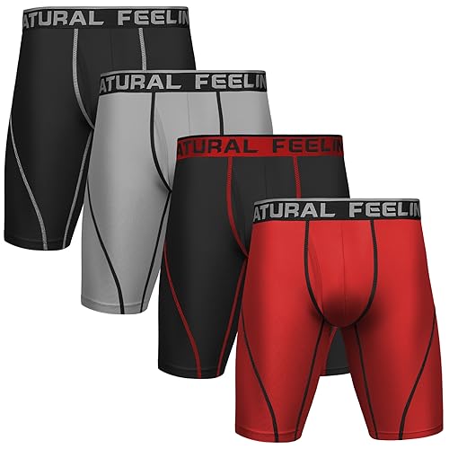 Natural Feelings Langes Bein Sport Boxershorts Herren 4er Pack Elastisch 9 Zoll Unterhosen Männer mit Eingriff XXL von Natural Feelings