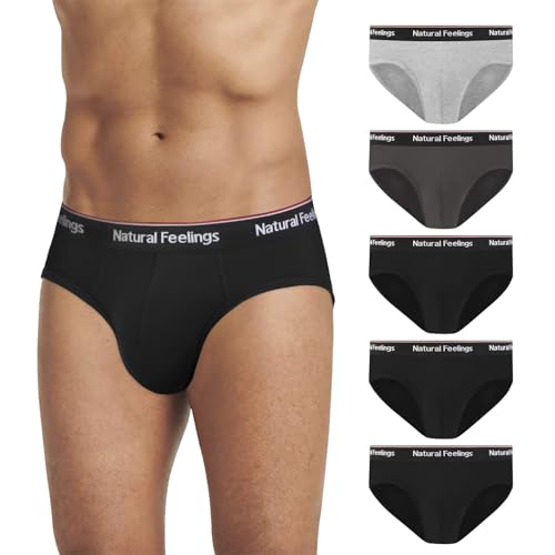 Natural Feelings Slips Herren Unterhosen Herren Slip aus weicher Baumwolle Herren Unterhose Pant Unterwäsche M, A:Schwarz/Hellgrau/Dunkelgrau von Natural Feelings