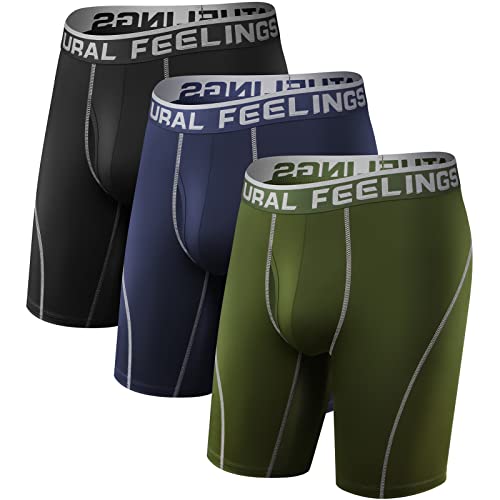 Natural Feelings Langes Bein Sport Boxershorts Herren 3er Pack Elastisch 9 Zoll Unterhosen Männer von Natural Feelings